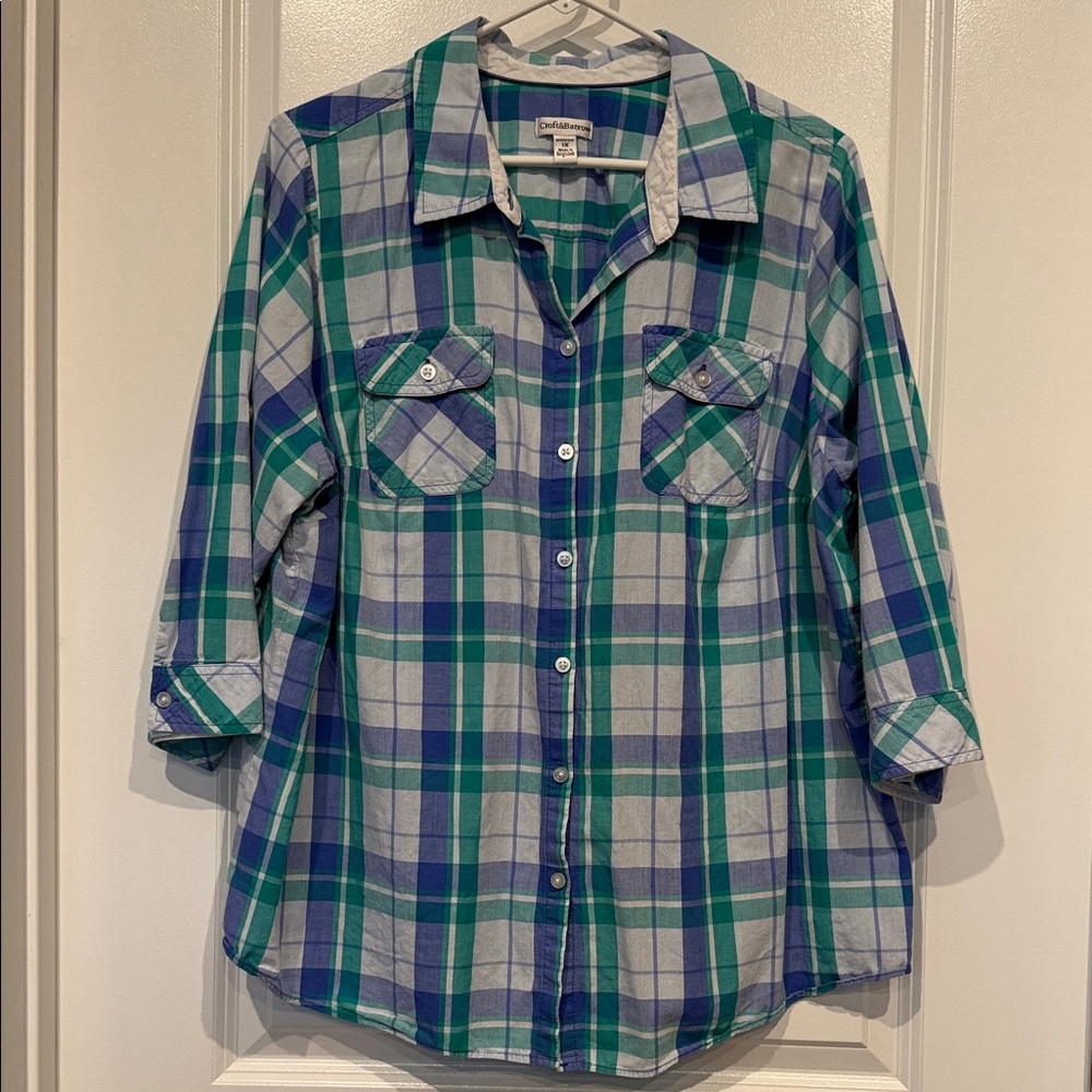 Croft & Barrow Green and Blue Checkered Button-Down Shirt